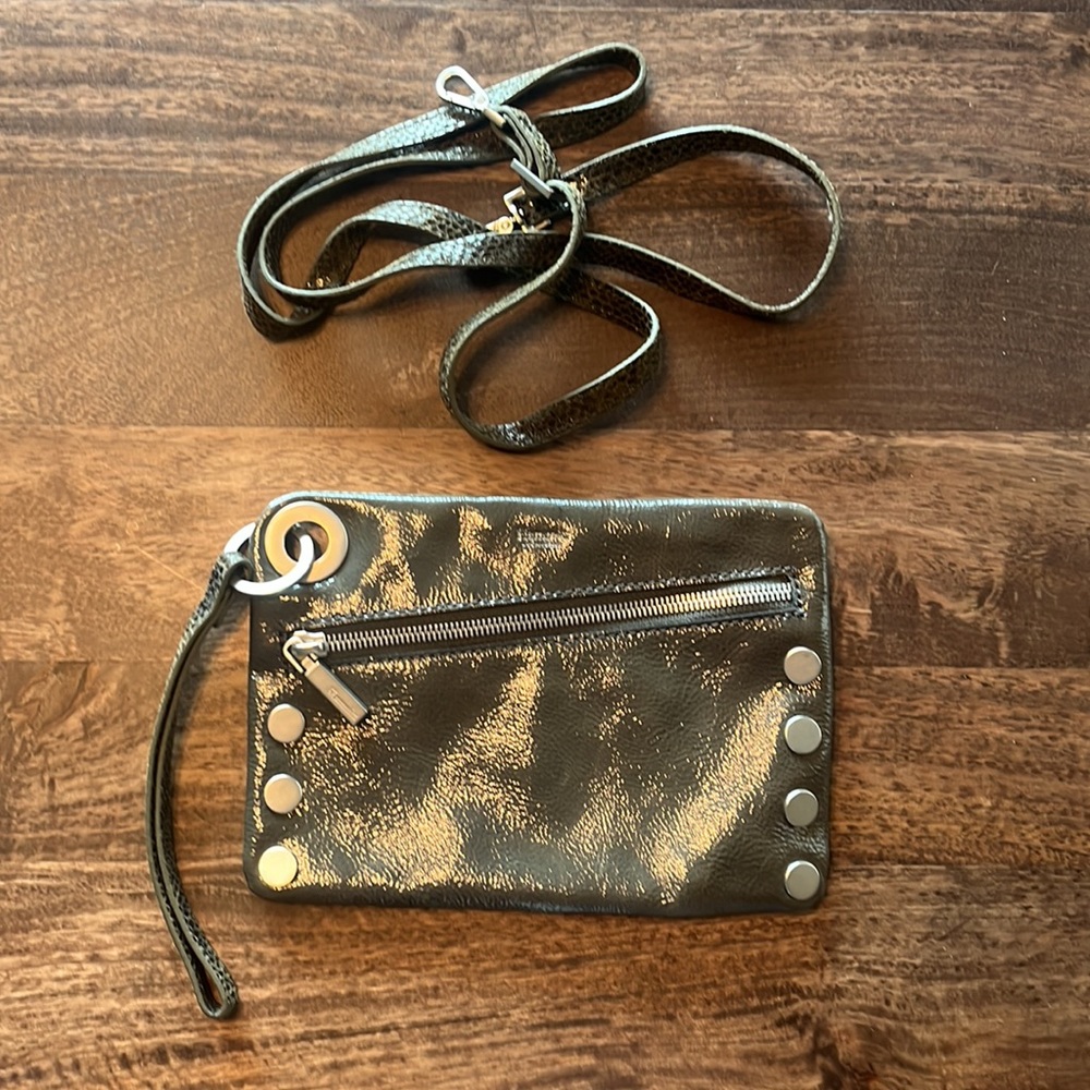 Hammitt Los Angeles shiny leather crossbody clutch or envelope (gray/silver)